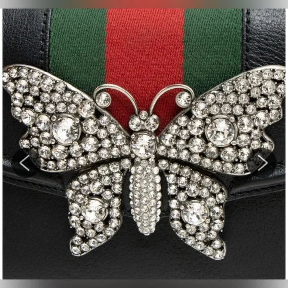 Gucci Leather Crystal Butterfly Linea Totem sherry line Crossbody & dust bag box - Picture 2 of 14